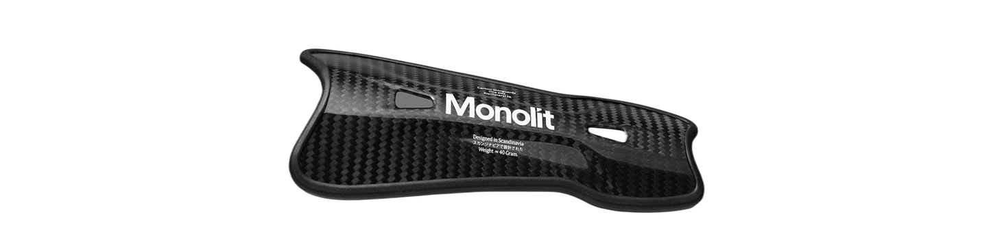 Monolit 14cm Carbon Fibre Shin pads showcasing patented technology for maximum protection in football.