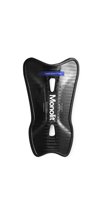 Monolit 12cm Carbon Fibre Shin pads showcasing patented technology for enhanced player performance on the pitch.
